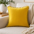 Cozy Haven Pom-Pom Velvet Pillow Cover - Golden Yellow / 45 x 45 cm, Golden Yellow / 40 x 40 cm