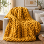Cozy Haven Chunky Soft Knitted Throw Blanket - Yellow