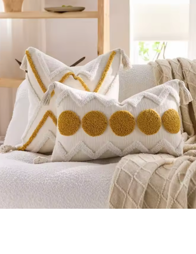 Cozy Haven Fringe Tufted Pillow Cover Set supplier reference Yellow